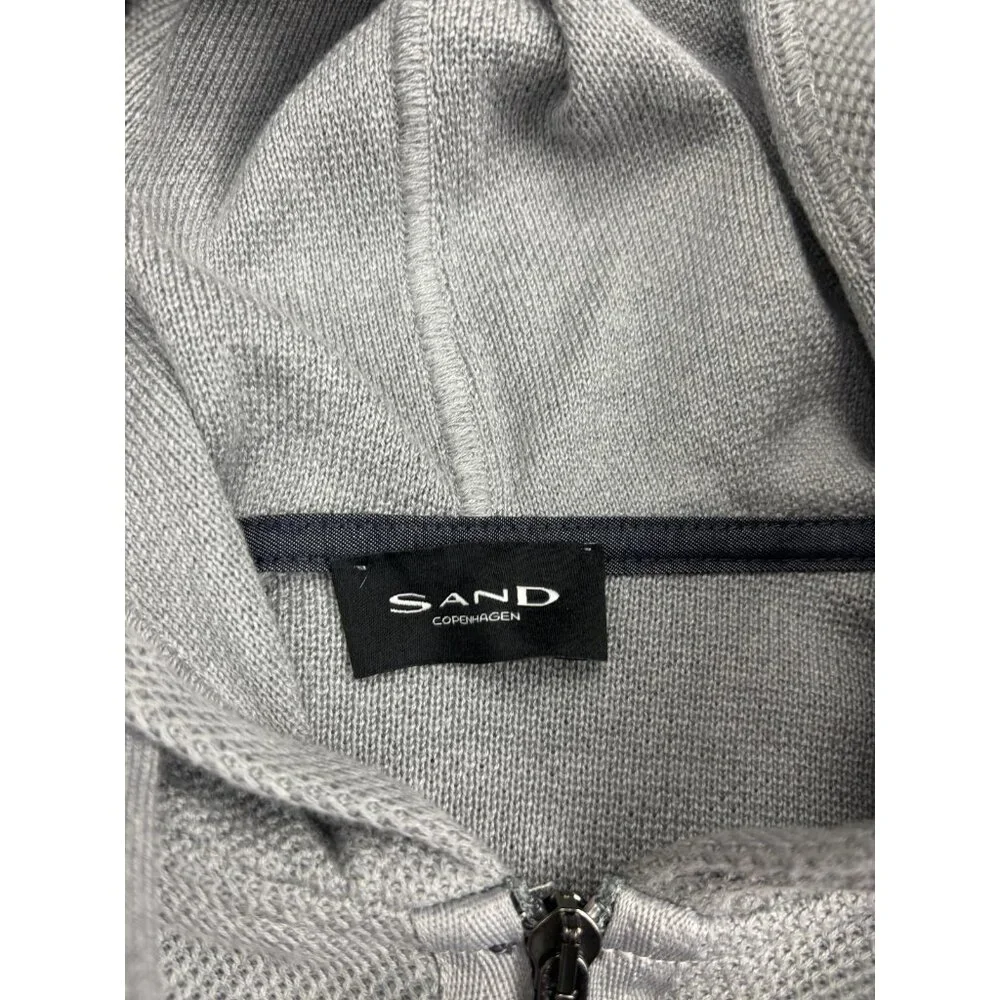 Sand Copenhagen‎ Sweater Mens Large Gray Knit Full Zip Hooded Jacket Casual